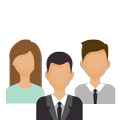 Ícono de tres personas, una mujer y dos hombres